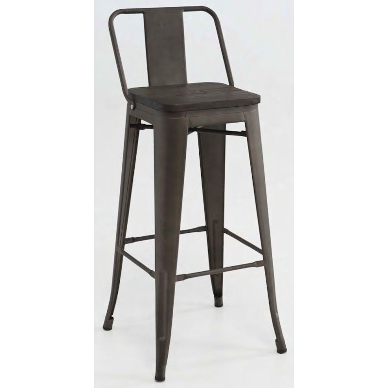 Taburete metal oxido tapa madera pack 4 unidades